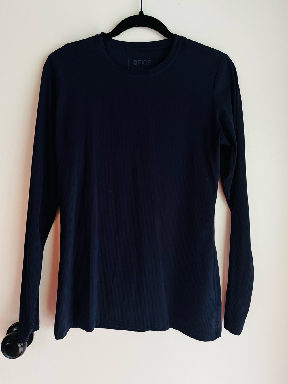 FIGS Long Sleeve Ribbed Underscrub Top in Navy Blue